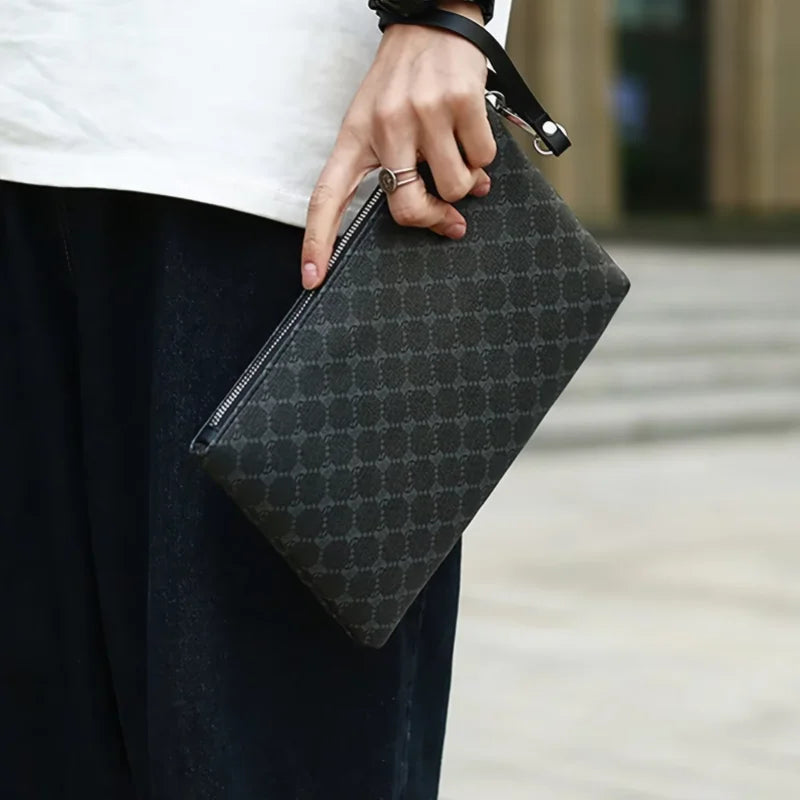 Men's Pu Leather Business Clutch Bag Large Capacity Wristlet Wallet Multi-purpose Coin Purse Hand Storage Bag